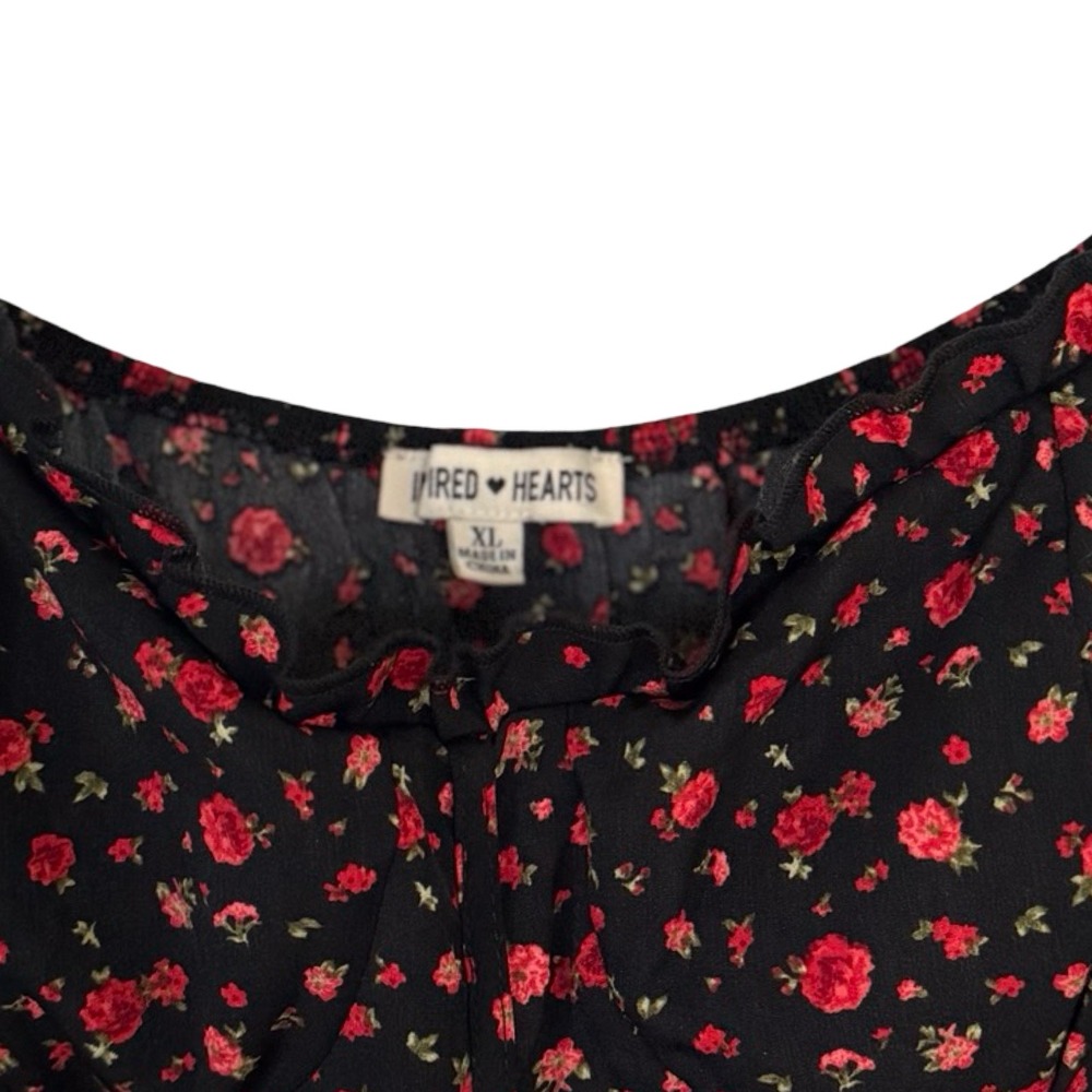 Black Floral Long-Sleeve Swing Dress with Pink Rose Print - Picture 3 of 5